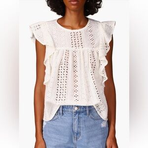 Sanctuary Breezy White Eyelet Ruffle Blouse